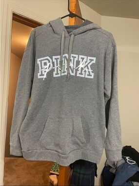 PINK Victoria's Secret Gray Hoodie with White & Pastel Logo